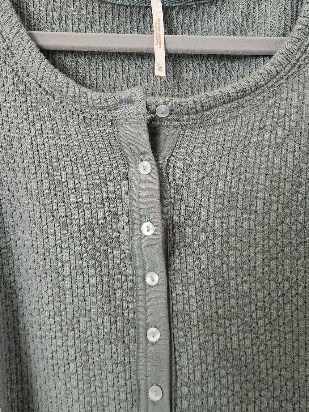 Free People Slate Green Waffle Henley Long Sleeve - Picture 4 of 6